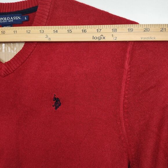US Polo Assn. V-Neck Sweater Men's L Red Pullover Long Sleeves Embroidered Logo - Picture 5 of 10